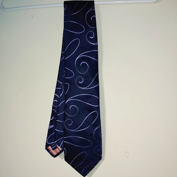 Ted Baker London 100% Imported Silk Abstract Print Tie Dark Blue Silver Paisley - Picture 1 of 5